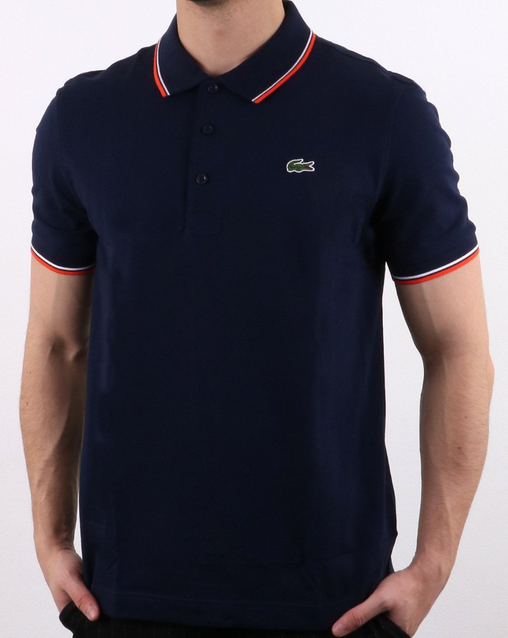 Lacoste Poloshirt mit Streifen Marineblau/Rot