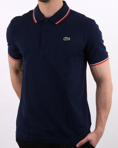 Lacoste Poloshirt mit Streifen Marineblau/Rot