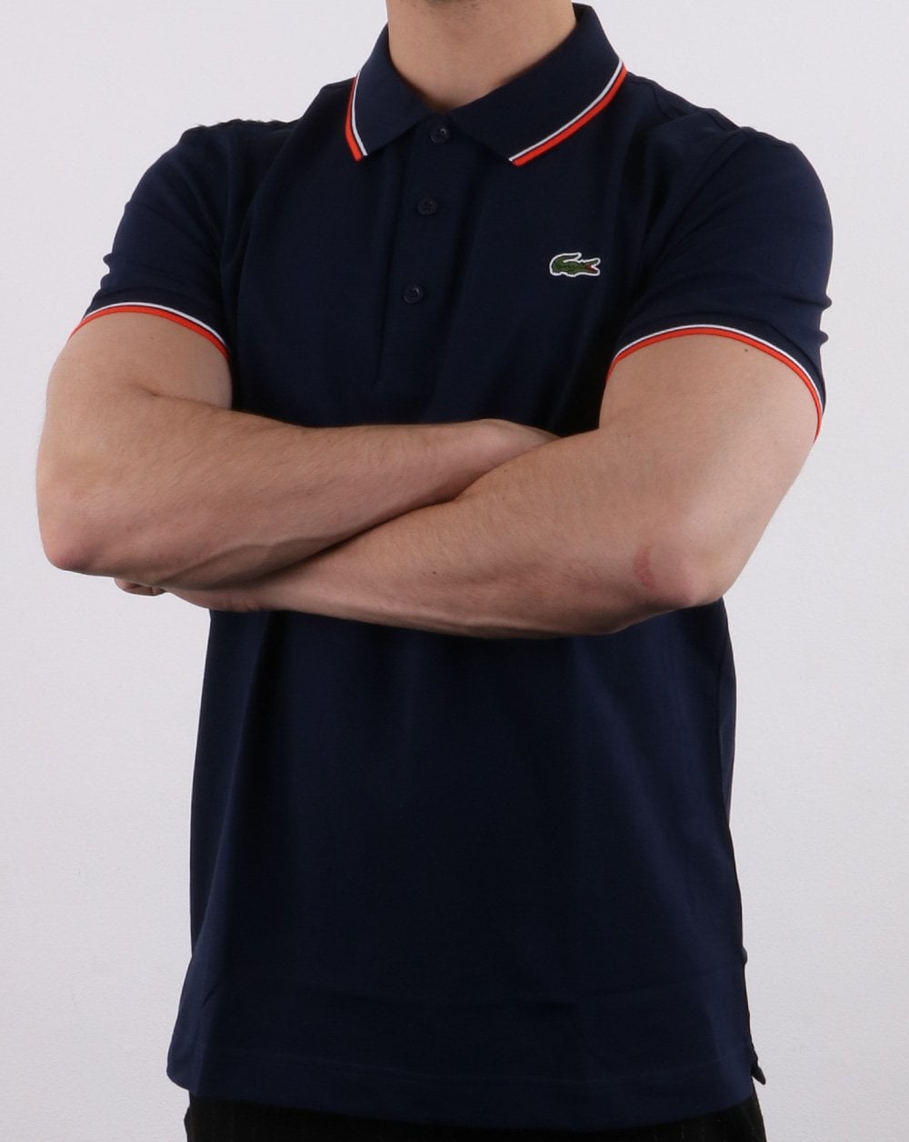 Lacoste Poloshirt mit Streifen Marineblau/Rot