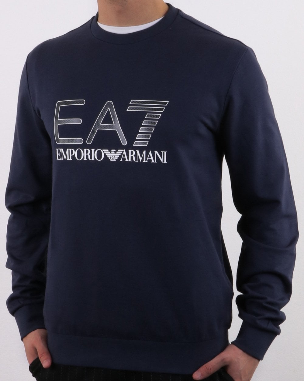 Emporio Armani – EA7 – Sweatshirt mit großem Logo in Marineblau