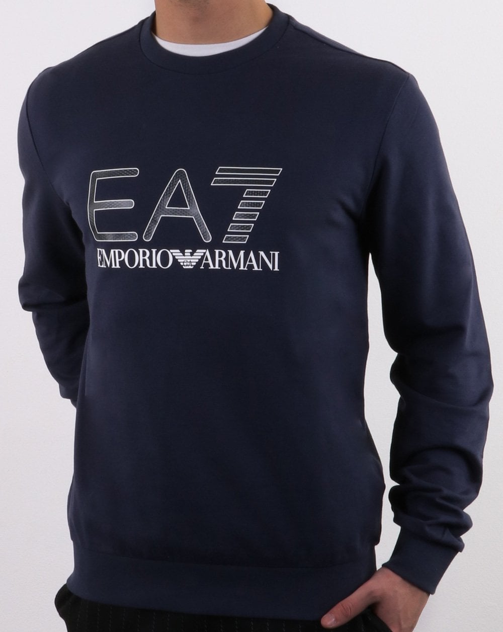 Emporio Armani – EA7 – Sweatshirt mit großem Logo in Marineblau