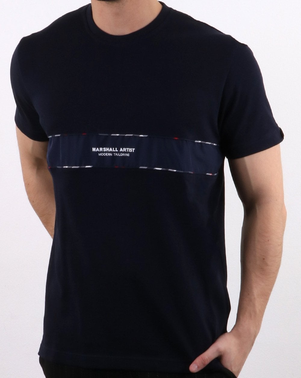 Marshall Artist – Casa – Kariertes T-Shirt in Marineblau
