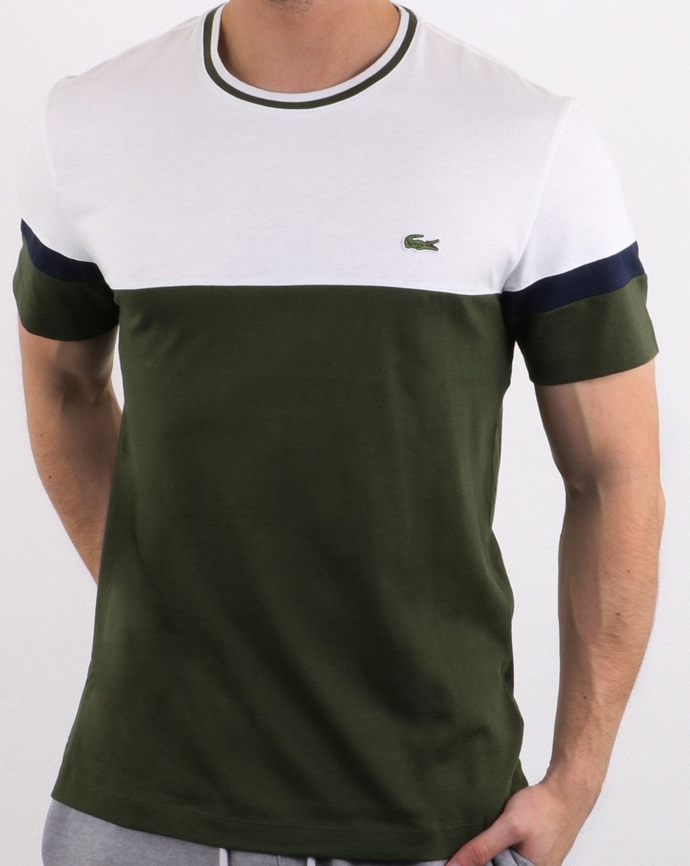 Lacoste Logo T-Shirt Weiß &amp; Oliv