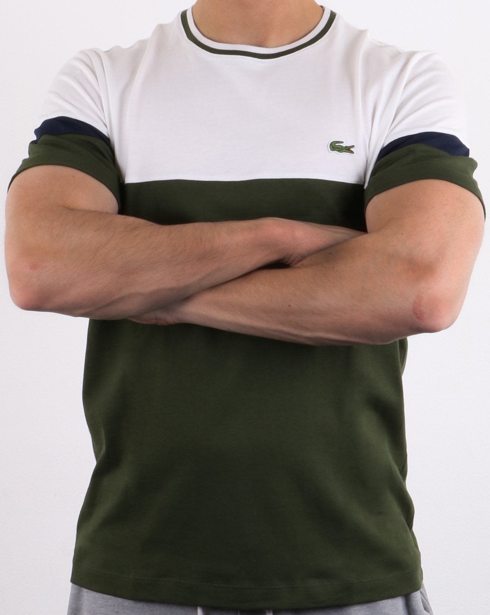 Lacoste Logo T-Shirt Weiß &amp; Oliv