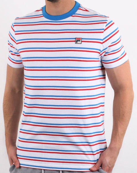 Fila Vintage Striped T Shirt White/Royal/Red