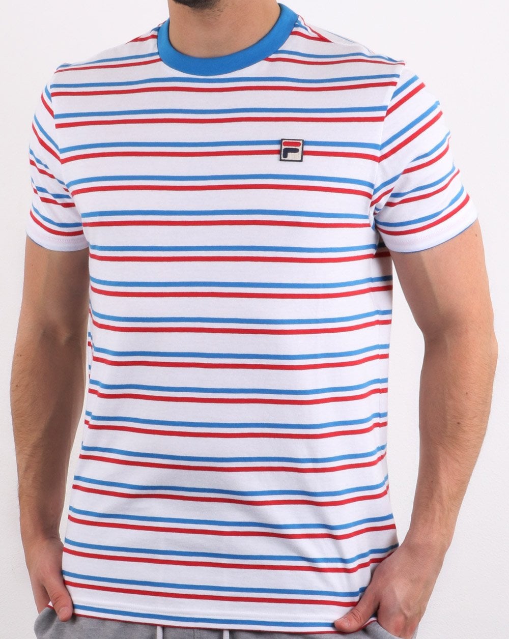 Fila Vintage Gestreiftes T-Shirt Weiß/Royalblau/Rot
