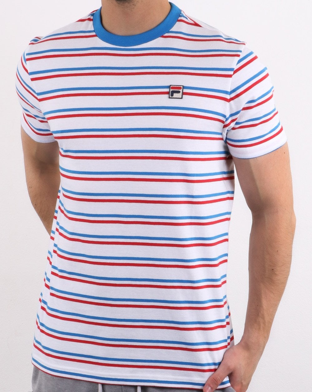 Fila Vintage Gestreiftes T-Shirt Weiß/Royalblau/Rot