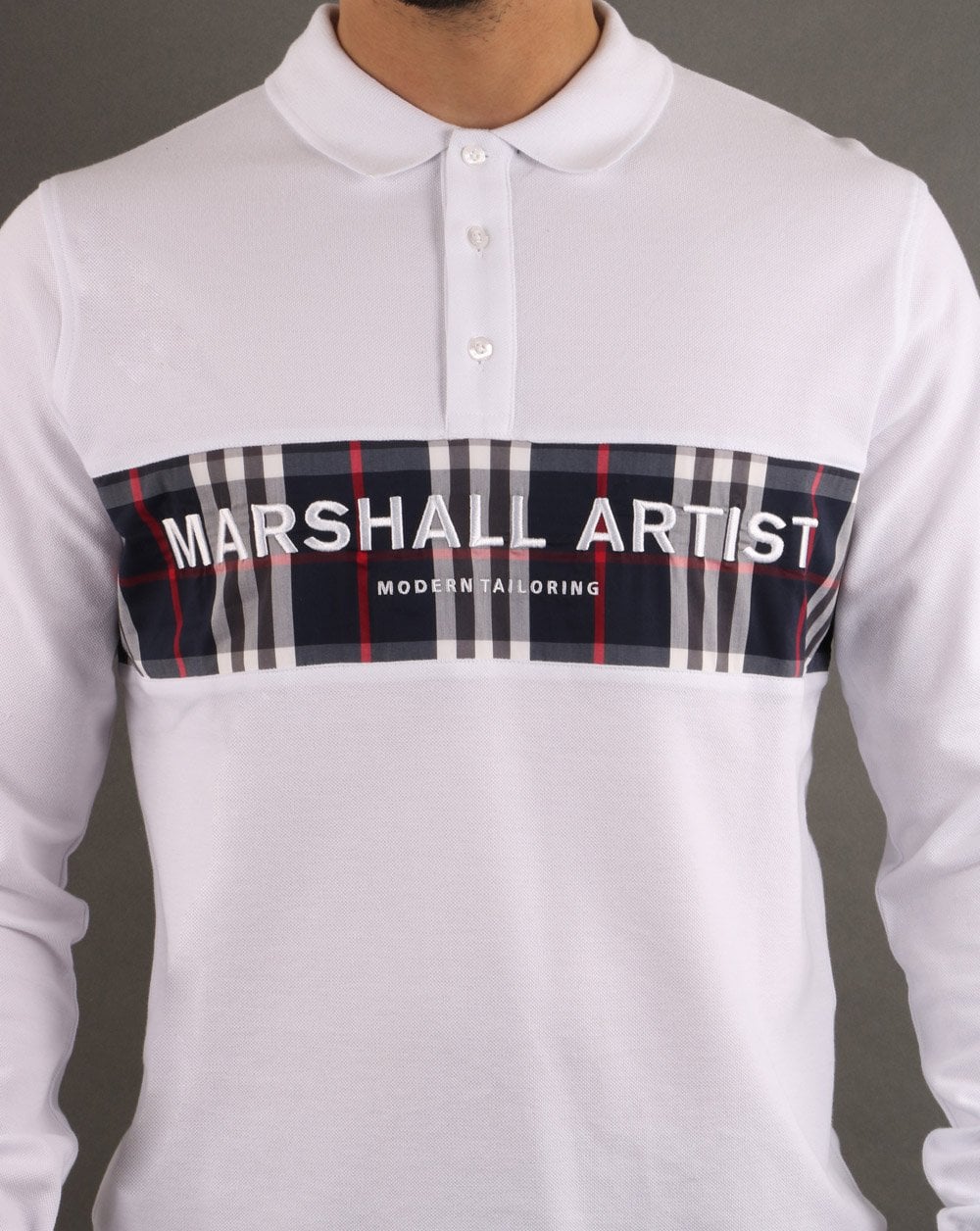 Marshall Artist Casa Check L/s Polo White