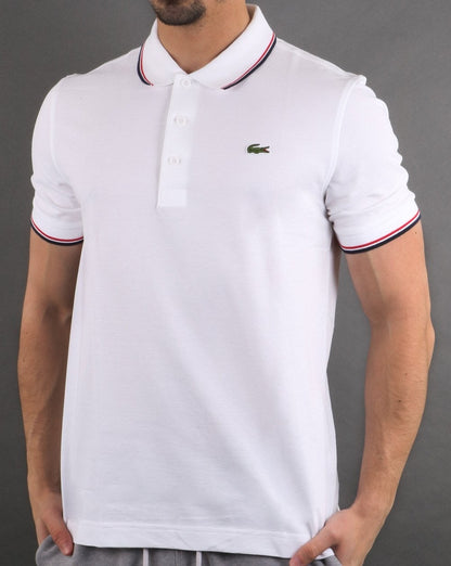 Lacoste Poloshirt mit Streifen Weiß/Marineblau/Rot