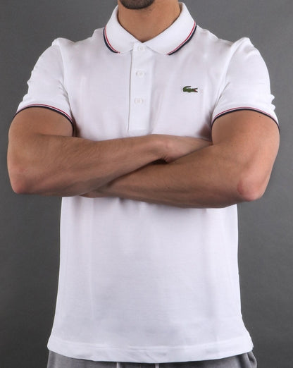 Lacoste Poloshirt mit Streifen Weiß/Marineblau/Rot