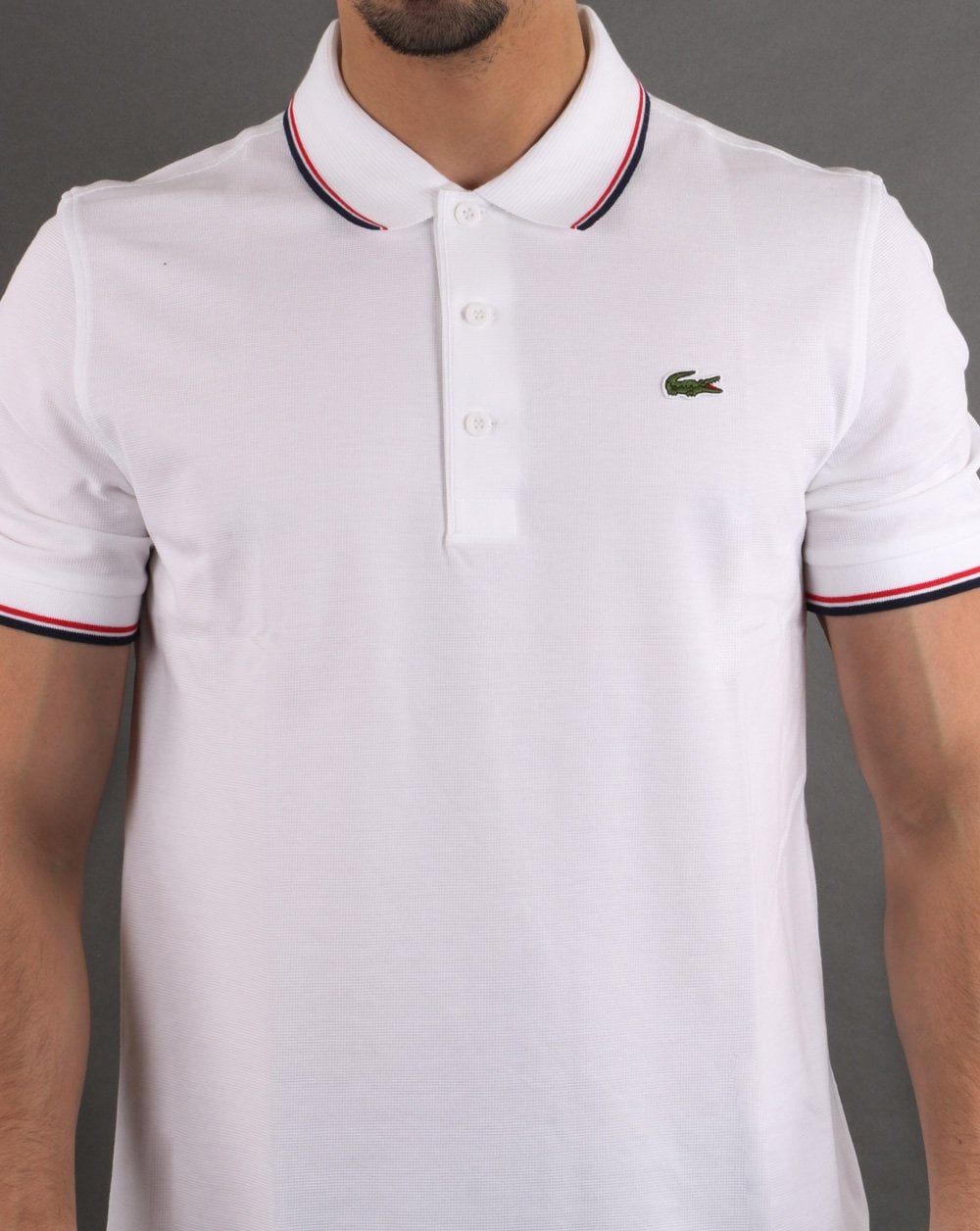 Lacoste Poloshirt mit Streifen Weiß/Marineblau/Rot