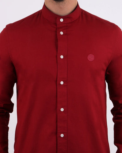 Pretty Green Herren Slim Fit Kragenloses Hemd Rot