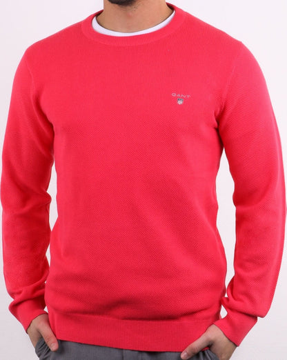 Gant – Piqué-Pullover mit Rundhalsausschnitt, Wassermelonenrot