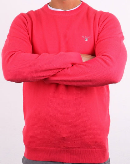 Gant – Piqué-Pullover mit Rundhalsausschnitt, Wassermelonenrot