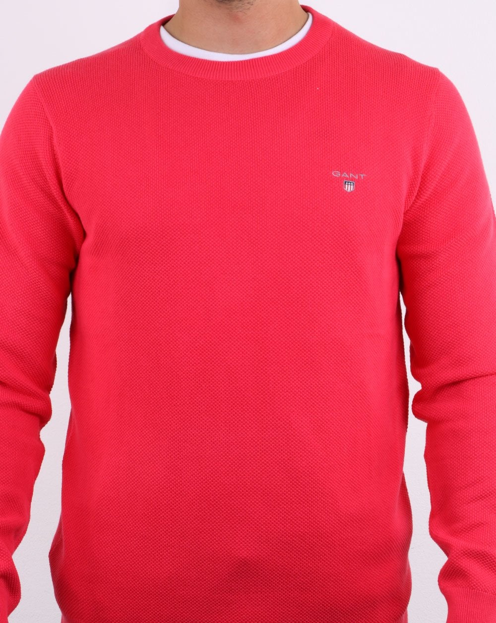 Gant – Piqué-Pullover mit Rundhalsausschnitt, Wassermelonenrot