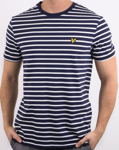 Lyle And Scott T-Shirt mit bretonischen Streifen, Marineblau/Weiß