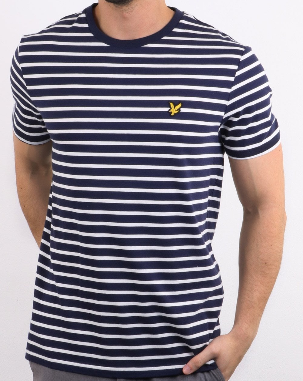 Lyle And Scott T-Shirt mit bretonischen Streifen, Marineblau/Weiß