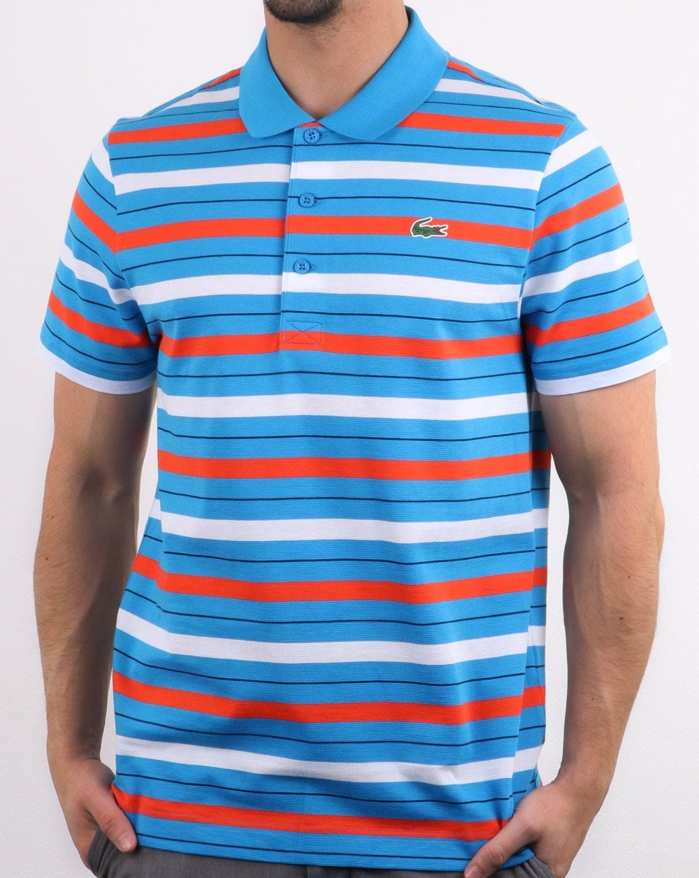 Lacoste Gestreiftes Poloshirt Blau/Weiß