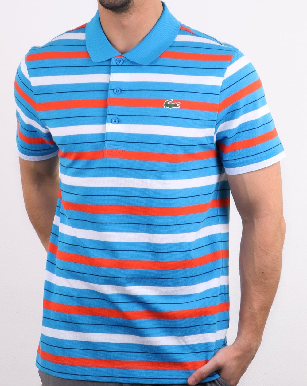 Lacoste Gestreiftes Poloshirt Blau/Weiß