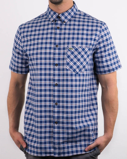 Lacoste – Kurzärmliges Karohemd, Marineblau/Weiß