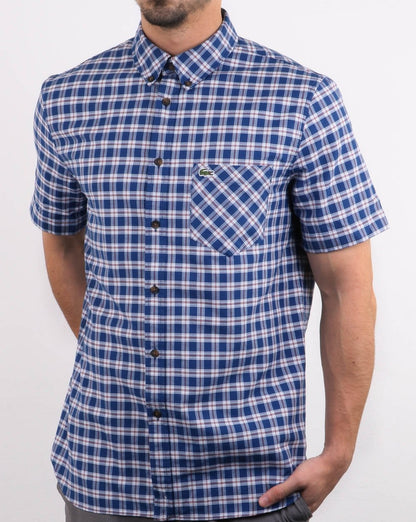 Lacoste – Kurzärmliges Karohemd, Marineblau/Weiß