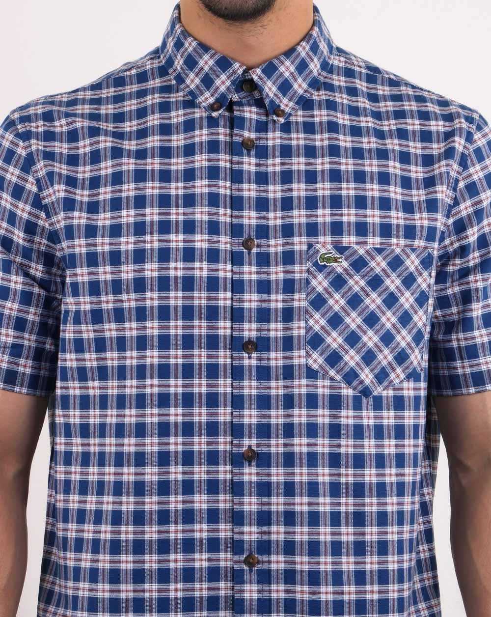Lacoste – Kurzärmliges Karohemd, Marineblau/Weiß