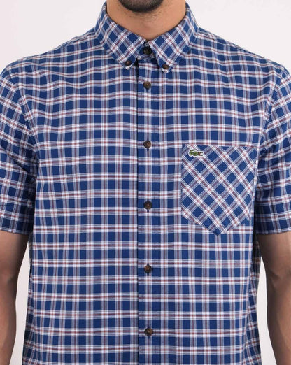 Lacoste – Kurzärmliges Karohemd, Marineblau/Weiß