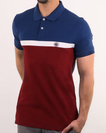 Pretty Green – Poloshirt mit Farbblockdesign vorne in Burgunderrot