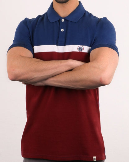 Pretty Green – Poloshirt mit Farbblockdesign vorne in Burgunderrot