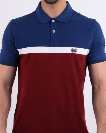 Pretty Green – Poloshirt mit Farbblockdesign vorne in Burgunderrot