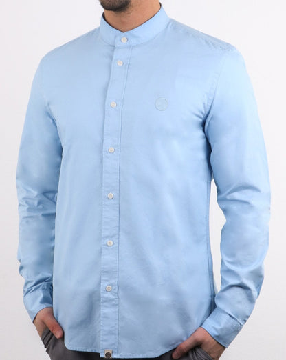 Pretty Green Herren Slim Fit Kragenloses Hemd Blau