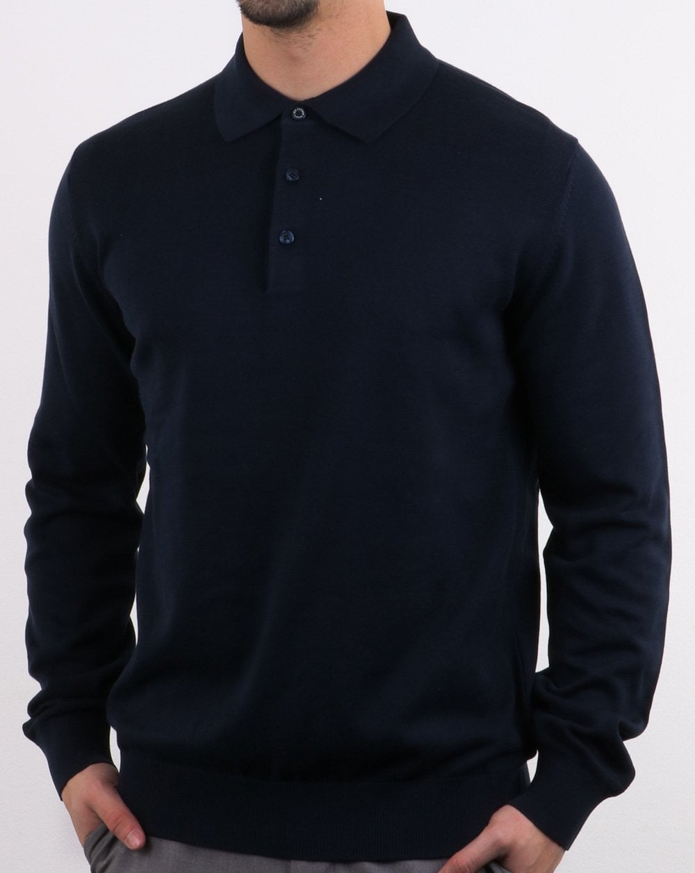 Ben Sherman – Langärmliges Strick-Poloshirt in Marineblau