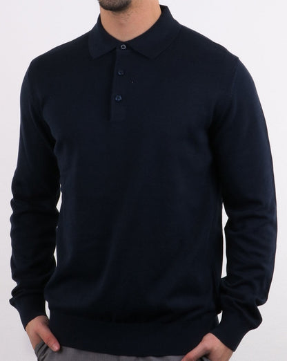 Ben Sherman – Langärmliges Strick-Poloshirt in Marineblau