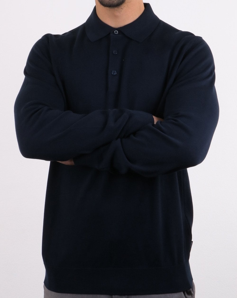 Ben Sherman – Langärmliges Strick-Poloshirt in Marineblau