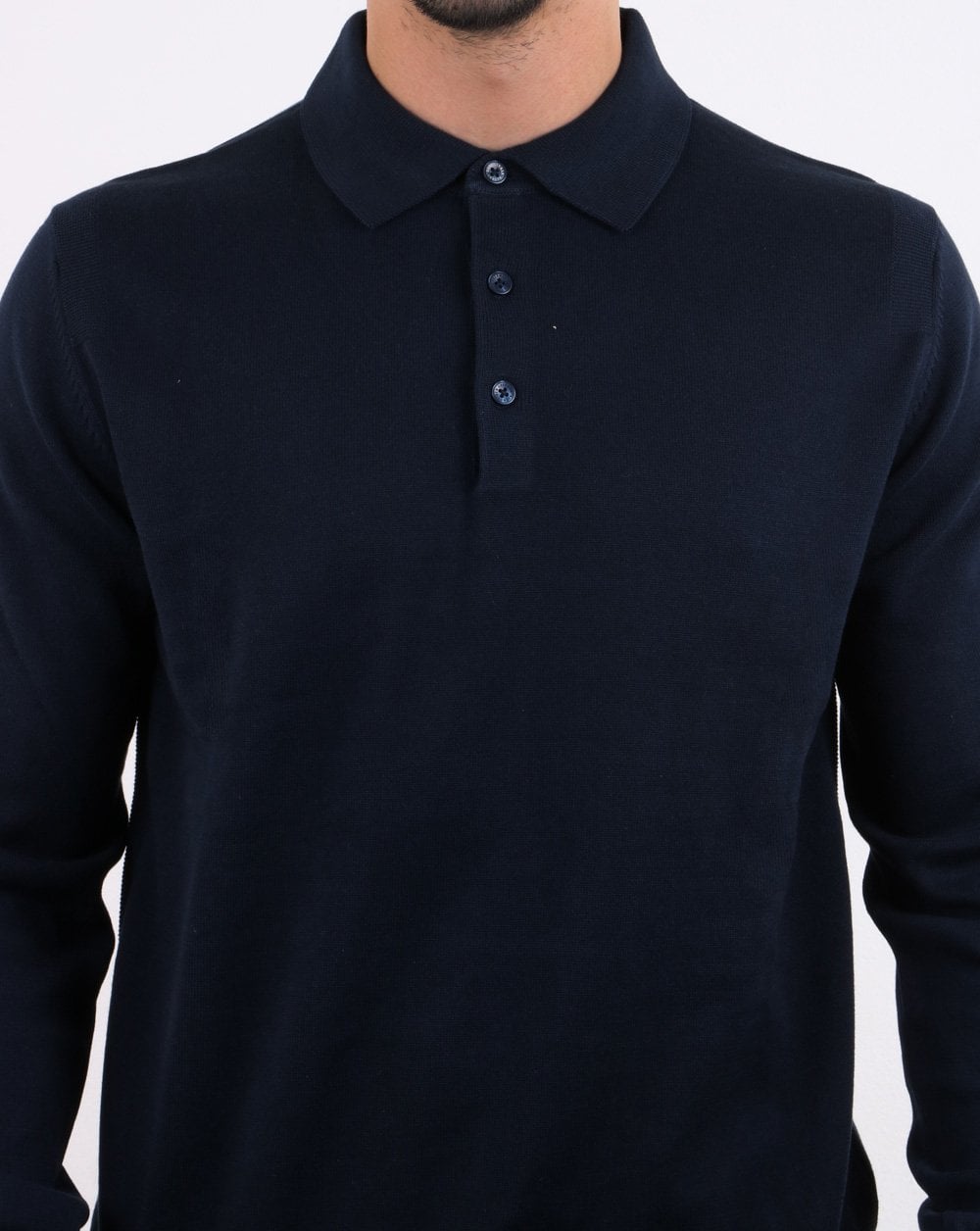 Ben Sherman – Langärmliges Strick-Poloshirt in Marineblau