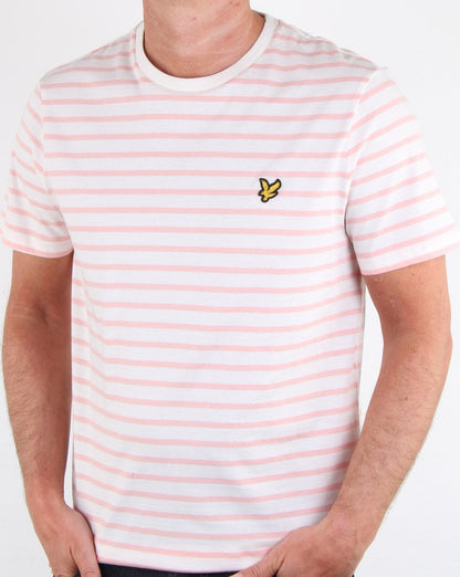 Lyle And Scott T-Shirt mit bretonischen Streifen in Weiß/Rosa