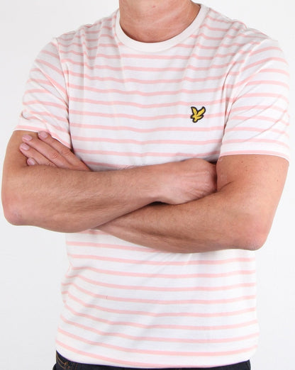 Lyle And Scott T-Shirt mit bretonischen Streifen in Weiß/Rosa