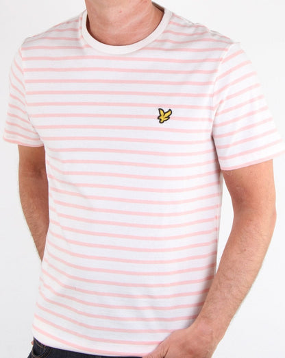Lyle And Scott T-Shirt mit bretonischen Streifen in Weiß/Rosa