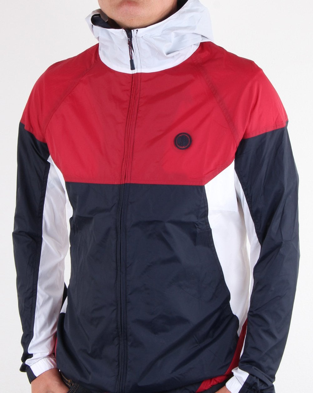 Pretty Green – Kontrastjacke mit durchgehendem Reißverschluss und Kapuze, Rot/Marineblau
