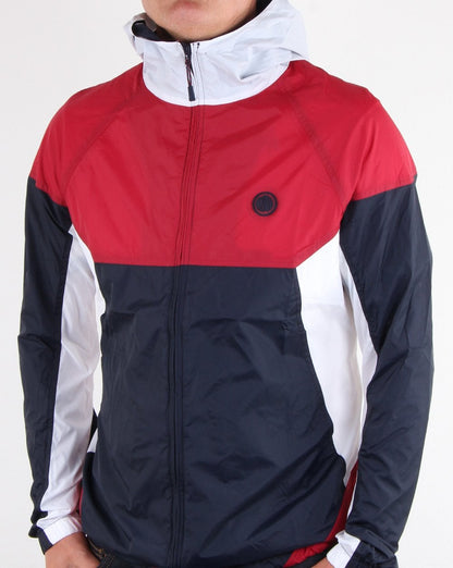 Pretty Green – Kontrastjacke mit durchgehendem Reißverschluss und Kapuze, Rot/Marineblau