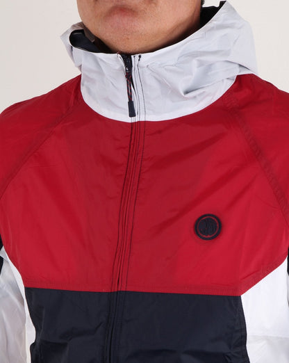 Pretty Green – Kontrastjacke mit durchgehendem Reißverschluss und Kapuze, Rot/Marineblau