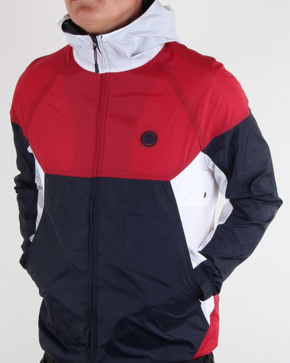 Pretty Green – Kontrastjacke mit durchgehendem Reißverschluss und Kapuze, Rot/Marineblau