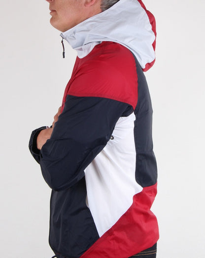 Pretty Green – Kontrastjacke mit durchgehendem Reißverschluss und Kapuze, Rot/Marineblau