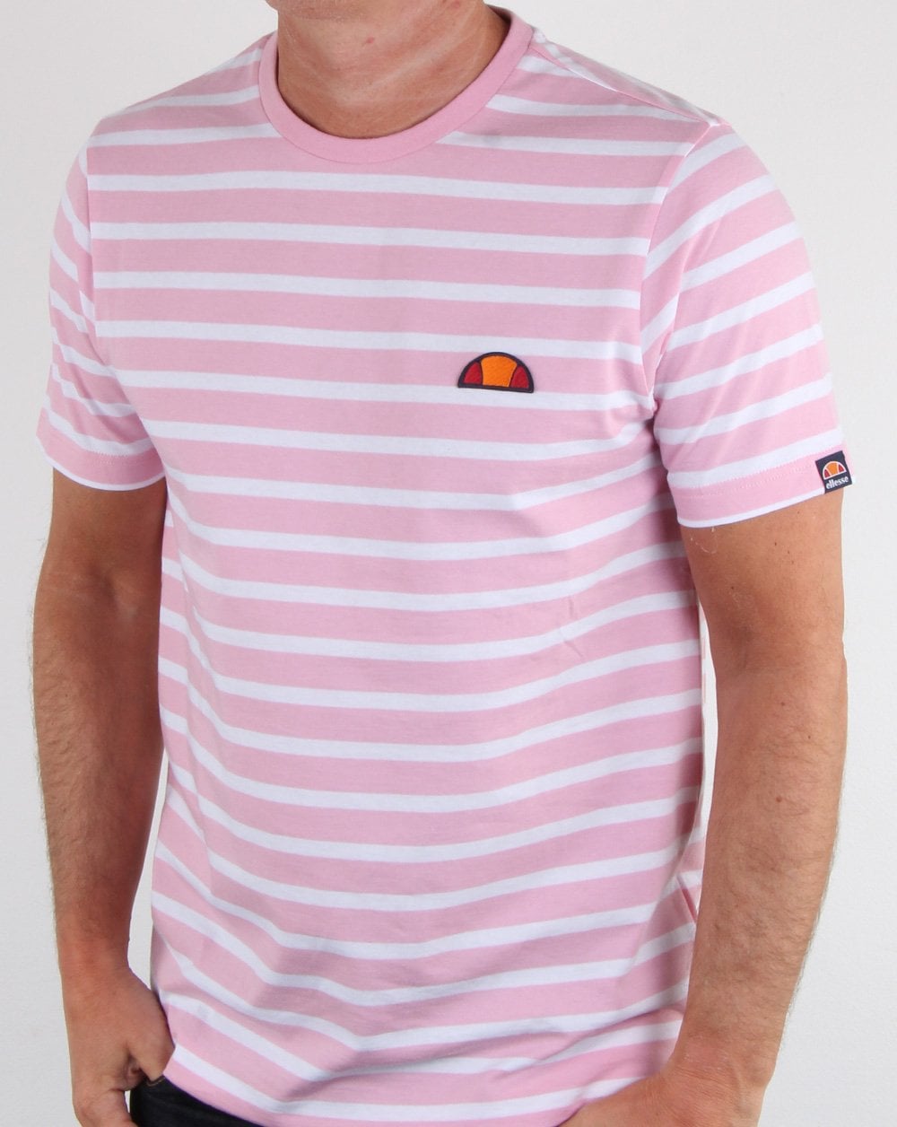 Ellesse – Gestreiftes T-Shirt in Hellrosa