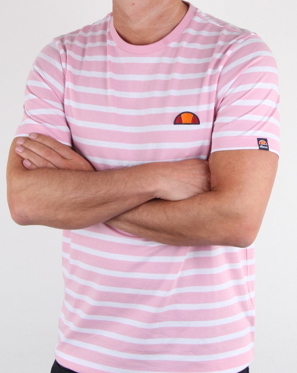 Ellesse – Gestreiftes T-Shirt in Hellrosa