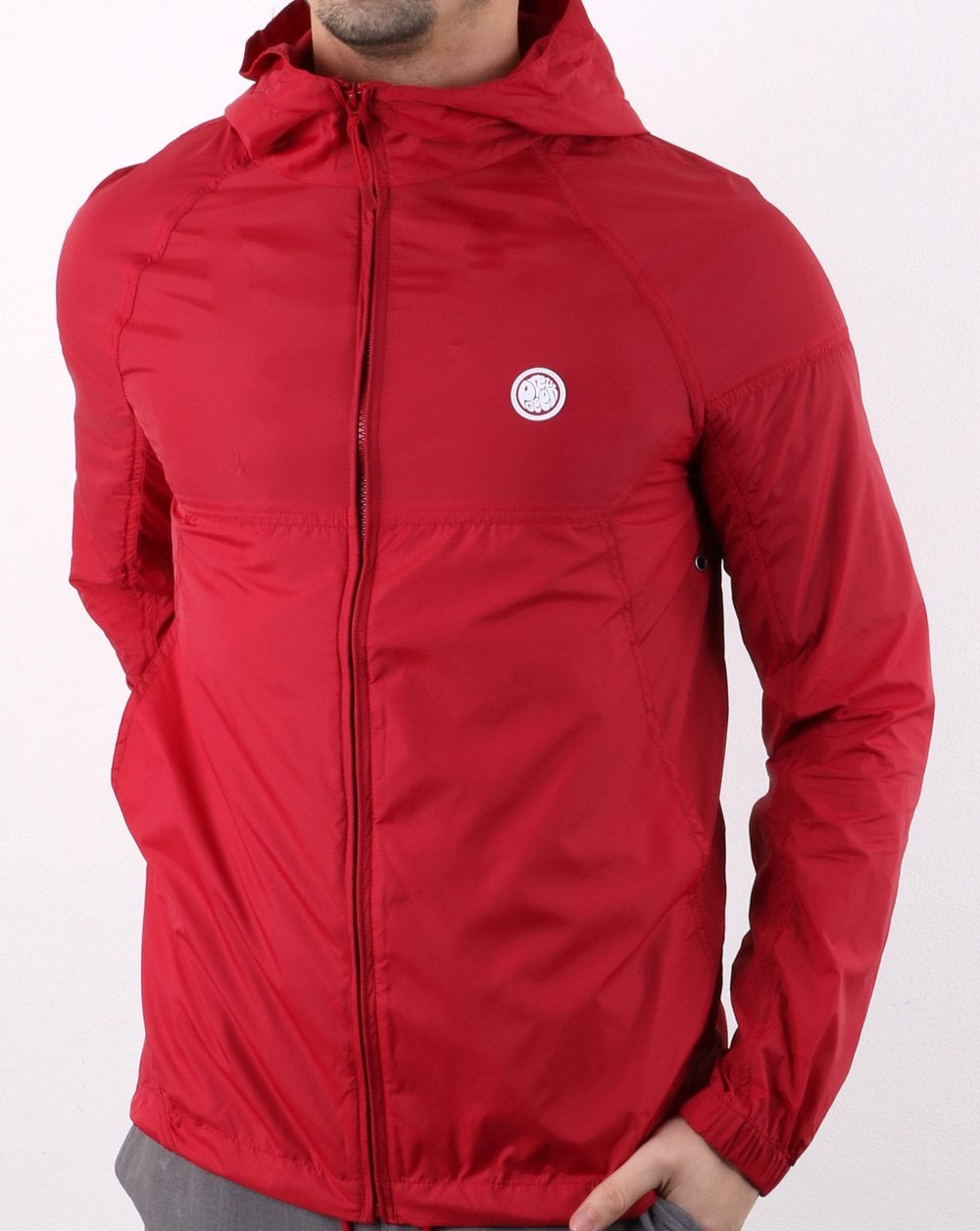 Pretty Green Leichte Kapuzenjacke mit Reißverschluss in Rot
