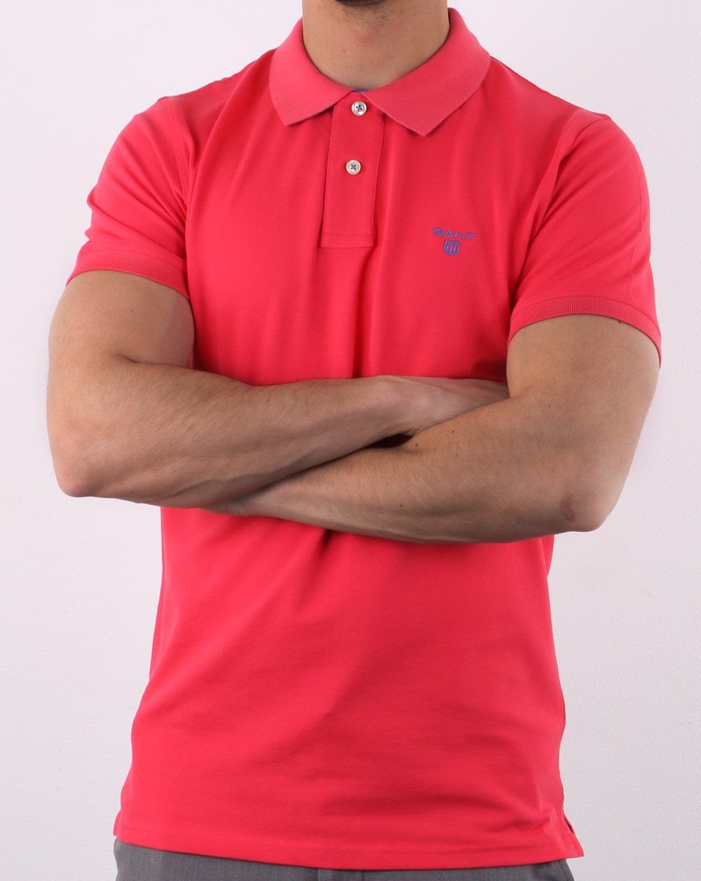 Gant Contrast Collar Polo Shirt Fuscha Pink