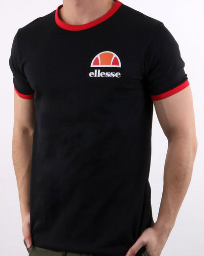 Ellesse – Ringer-T-Shirt in Schwarz
