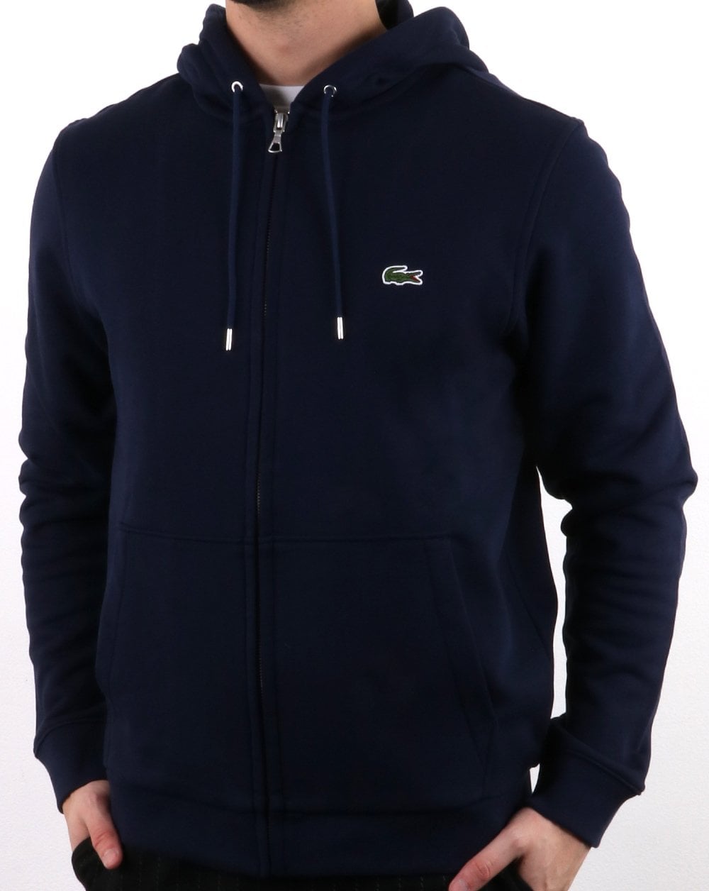 Lacoste – Durchgehendes Kapuzensweatshirt mit Reißverschluss in Marineblau