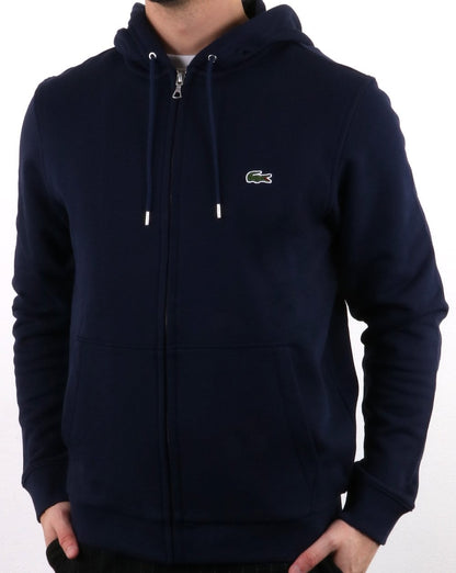 Lacoste – Durchgehendes Kapuzensweatshirt mit Reißverschluss in Marineblau